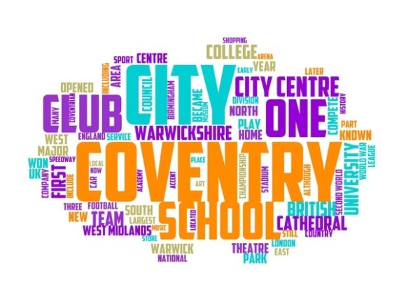 Coventry Typography Wallpaper: A Vibrant Wordcloud for Creative Expression